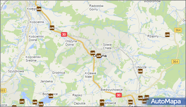 mapa Olszyna powiat lubański, Olszyna powiat lubański na mapie Targeo