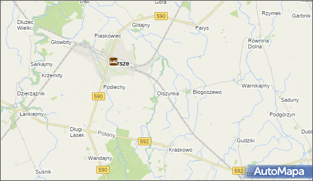mapa Olszynka gmina Korsze, Olszynka gmina Korsze na mapie Targeo
