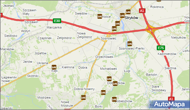 mapa Orzechówek gmina Stryków, Orzechówek gmina Stryków na mapie Targeo