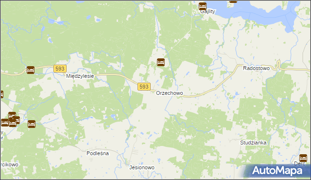 mapa Orzechowo gmina Dobre Miasto, Orzechowo gmina Dobre Miasto na mapie Targeo