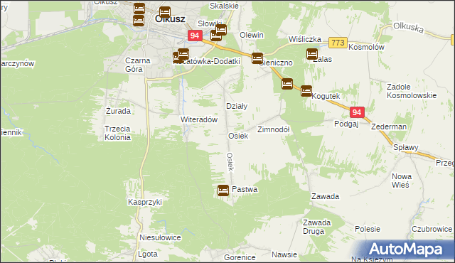 mapa Osiek gmina Olkusz, Osiek gmina Olkusz na mapie Targeo