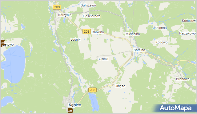 mapa Osieki gmina Kępice, Osieki gmina Kępice na mapie Targeo
