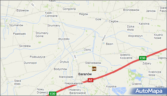 mapa Osiny gmina Baranów, Osiny gmina Baranów na mapie Targeo