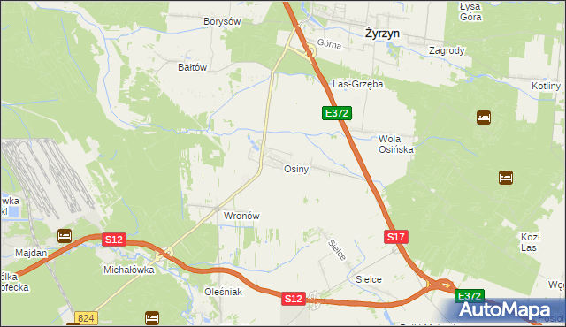 mapa Osiny gmina Żyrzyn, Osiny gmina Żyrzyn na mapie Targeo