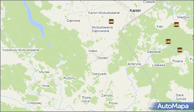 mapa Osowo gmina Karsin, Osowo gmina Karsin na mapie Targeo