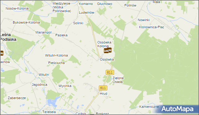 mapa Ossówka gmina Leśna Podlaska, Ossówka gmina Leśna Podlaska na mapie Targeo