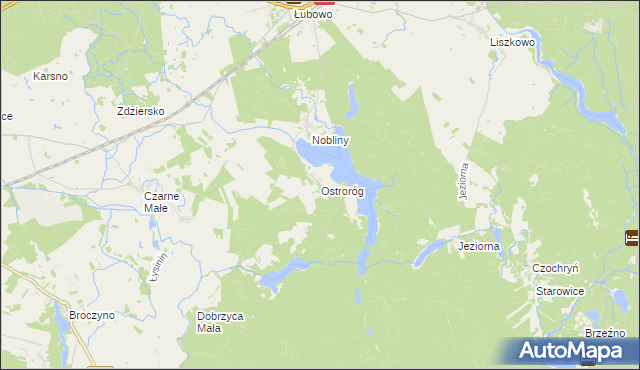 mapa Ostroróg gmina Czaplinek, Ostroróg gmina Czaplinek na mapie Targeo