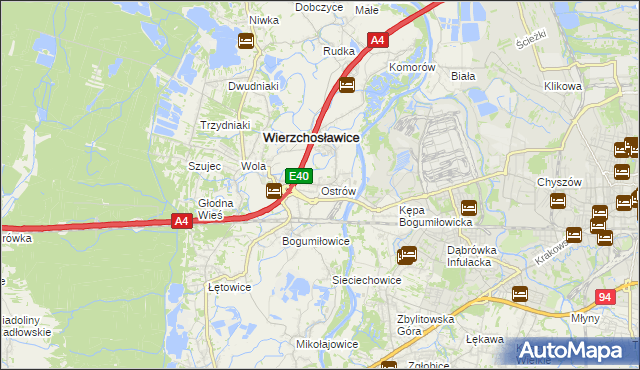 mapa Ostrów gmina Wierzchosławice, Ostrów gmina Wierzchosławice na mapie Targeo
