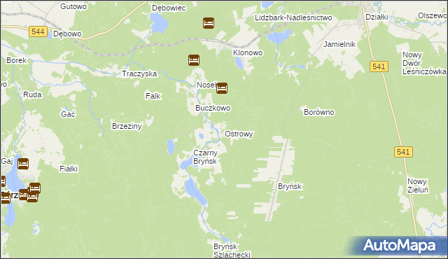 mapa Ostrowy gmina Lidzbark, Ostrowy gmina Lidzbark na mapie Targeo