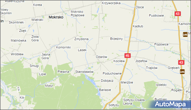 mapa Ożarów gmina Mokrsko, Ożarów gmina Mokrsko na mapie Targeo