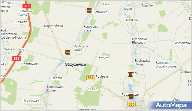 mapa Pawłów gmina Strzyżewice, Pawłów gmina Strzyżewice na mapie Targeo