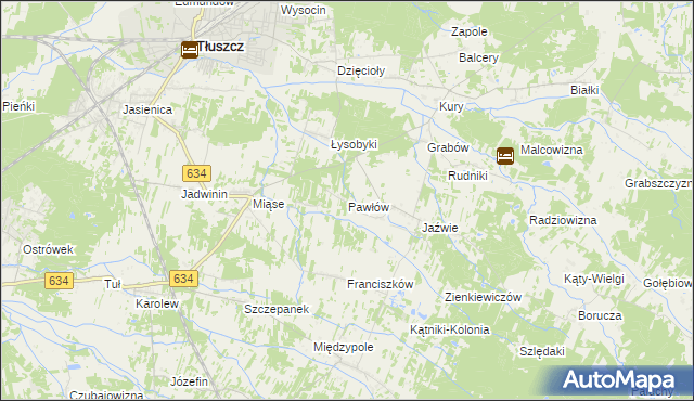 mapa Pawłów gmina Tłuszcz, Pawłów gmina Tłuszcz na mapie Targeo