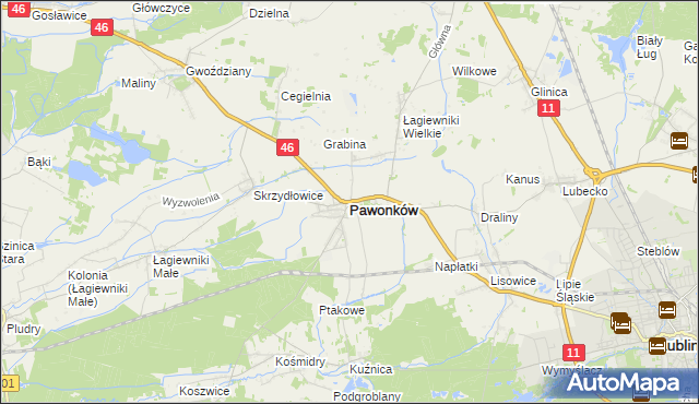 mapa Pawonków, Pawonków na mapie Targeo