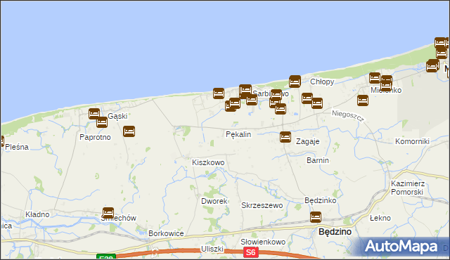 mapa Pękalin gmina Mielno, Pękalin gmina Mielno na mapie Targeo