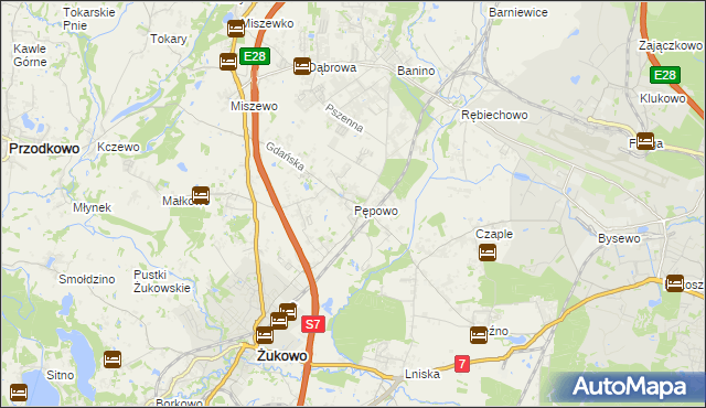 mapa Pępowo gmina Żukowo, Pępowo gmina Żukowo na mapie Targeo