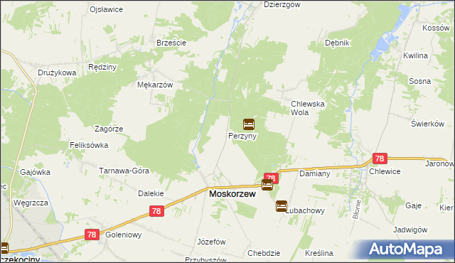 mapa Perzyny gmina Moskorzew, Perzyny gmina Moskorzew na mapie Targeo