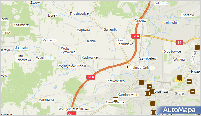 mapa Petrykozy gmina Pabianice, Petrykozy gmina Pabianice na mapie Targeo