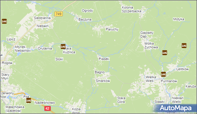 mapa Piasek gmina Stąporków, Piasek gmina Stąporków na mapie Targeo
