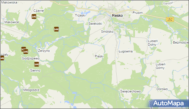 mapa Piaski gmina Resko, Piaski gmina Resko na mapie Targeo