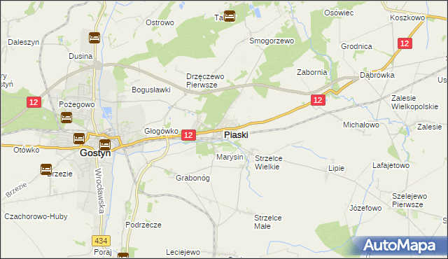 mapa Piaski powiat gostyński, Piaski powiat gostyński na mapie Targeo