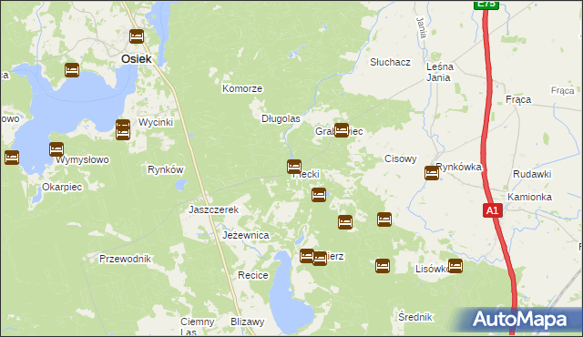 mapa Piecki gmina Osiek, Piecki gmina Osiek na mapie Targeo