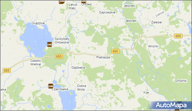 mapa Pietrasze gmina Świętajno, Pietrasze gmina Świętajno na mapie Targeo