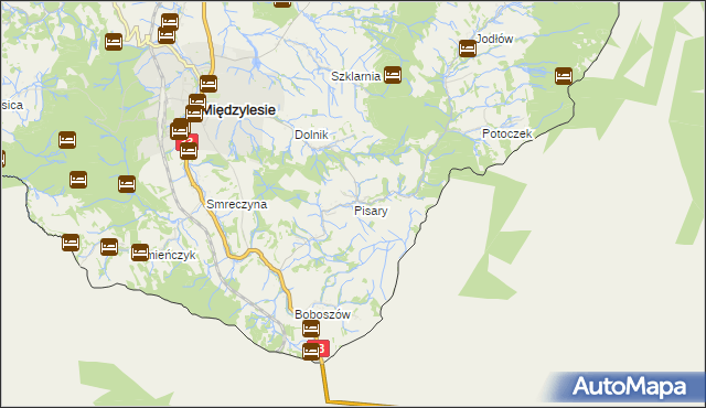 mapa Pisary gmina Międzylesie, Pisary gmina Międzylesie na mapie Targeo