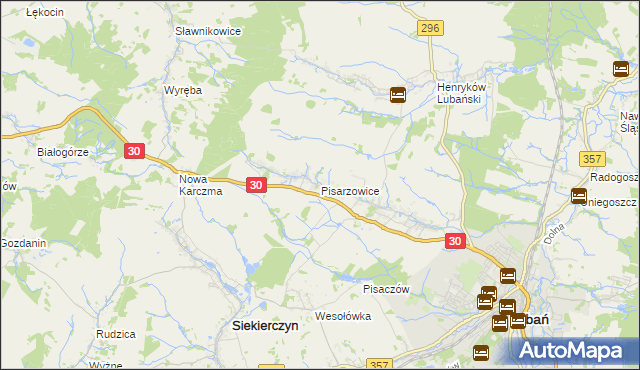mapa Pisarzowice gmina Lubań, Pisarzowice gmina Lubań na mapie Targeo