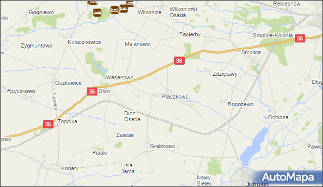 mapa Płaczkowo gmina Jutrosin, Płaczkowo gmina Jutrosin na mapie Targeo