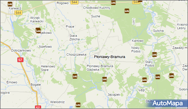 mapa Płoniawy-Bramura, Płoniawy-Bramura na mapie Targeo