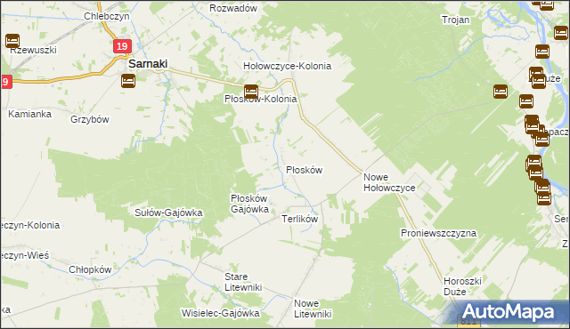 mapa Płosków gmina Sarnaki, Płosków gmina Sarnaki na mapie Targeo