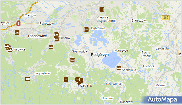 mapa Podgórzyn powiat jeleniogórski, Podgórzyn powiat jeleniogórski na mapie Targeo