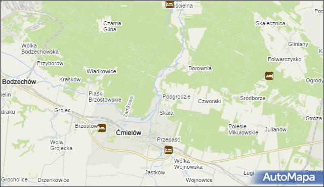 mapa Podgrodzie gmina Ćmielów, Podgrodzie gmina Ćmielów na mapie Targeo