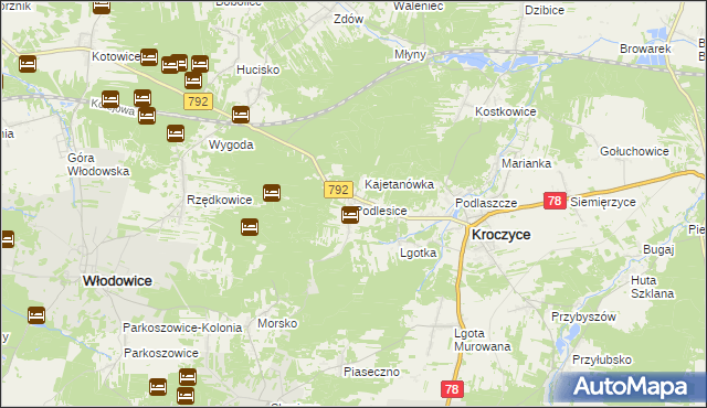 mapa Podlesice gmina Kroczyce, Podlesice gmina Kroczyce na mapie Targeo