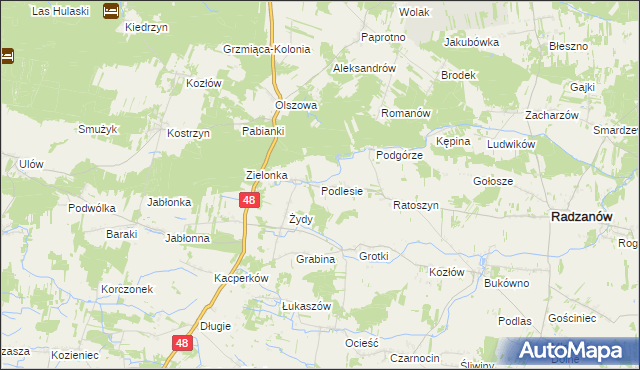 mapa Podlesie gmina Radzanów, Podlesie gmina Radzanów na mapie Targeo