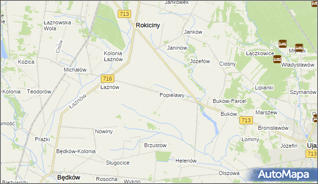 mapa Popielawy gmina Rokiciny, Popielawy gmina Rokiciny na mapie Targeo