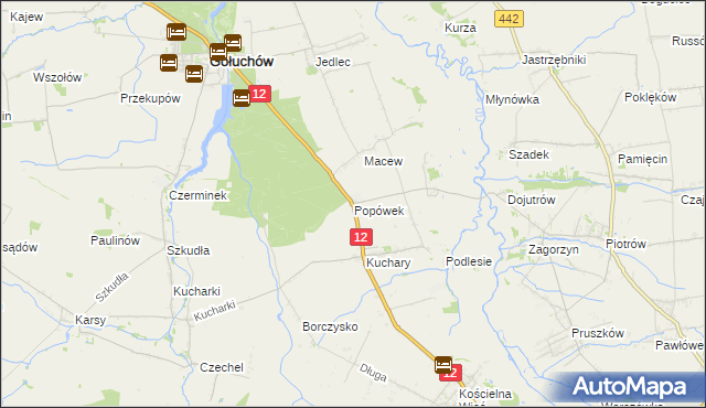 mapa Popówek gmina Gołuchów, Popówek gmina Gołuchów na mapie Targeo