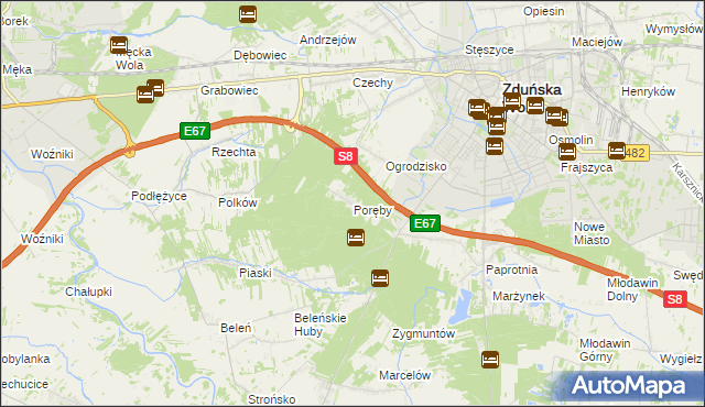 mapa Poręby gmina Zduńska Wola, Poręby gmina Zduńska Wola na mapie Targeo