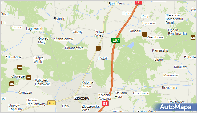 mapa Potok gmina Złoczew, Potok gmina Złoczew na mapie Targeo