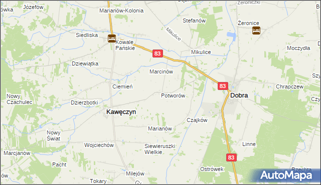 mapa Potworów gmina Dobra, Potworów gmina Dobra na mapie Targeo