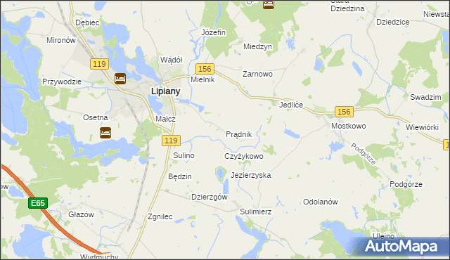 mapa Prądnik gmina Myślibórz, Prądnik gmina Myślibórz na mapie Targeo