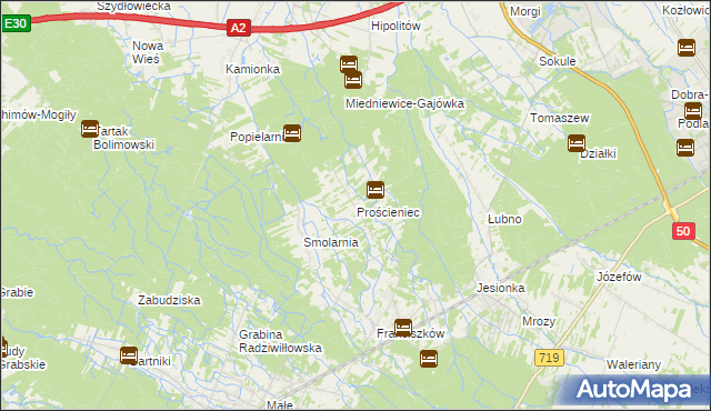 mapa Prościeniec, Prościeniec na mapie Targeo