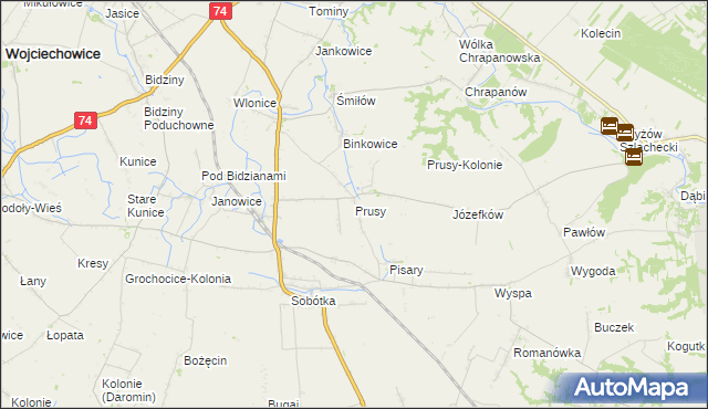 mapa Prusy gmina Ożarów, Prusy gmina Ożarów na mapie Targeo