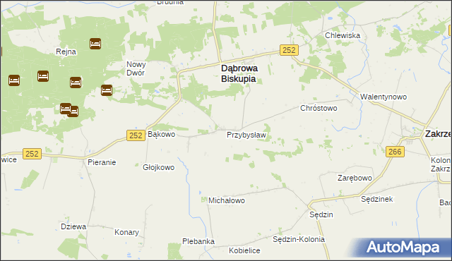 mapa Przybysław gmina Dąbrowa Biskupia, Przybysław gmina Dąbrowa Biskupia na mapie Targeo
