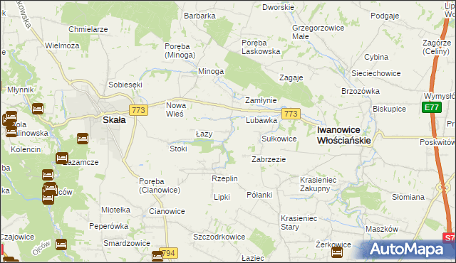 mapa Przybysławice gmina Skała, Przybysławice gmina Skała na mapie Targeo