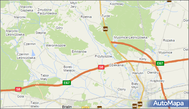 mapa Przybyszów gmina Kępno, Przybyszów gmina Kępno na mapie Targeo