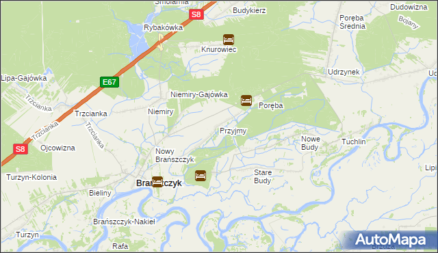 mapa Przyjmy gmina Brańszczyk, Przyjmy gmina Brańszczyk na mapie Targeo