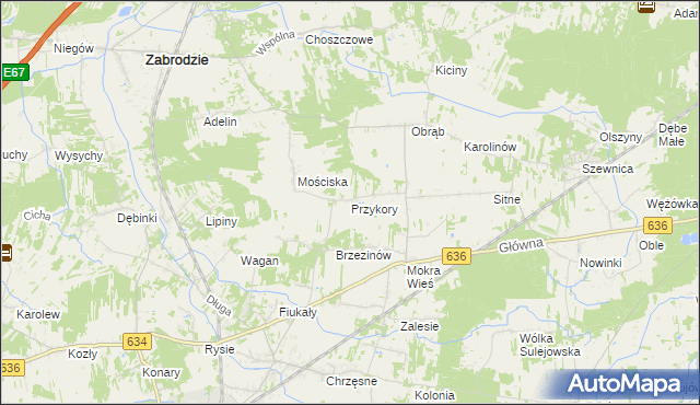 mapa Przykory gmina Zabrodzie, Przykory gmina Zabrodzie na mapie Targeo