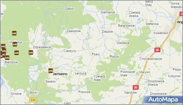 mapa Psary gmina Jemielno, Psary gmina Jemielno na mapie Targeo