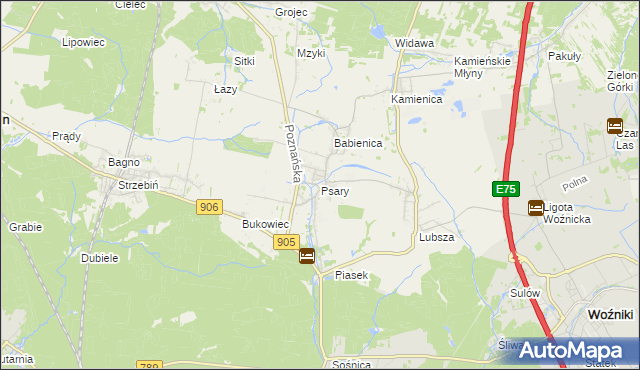 mapa Psary gmina Woźniki, Psary gmina Woźniki na mapie Targeo